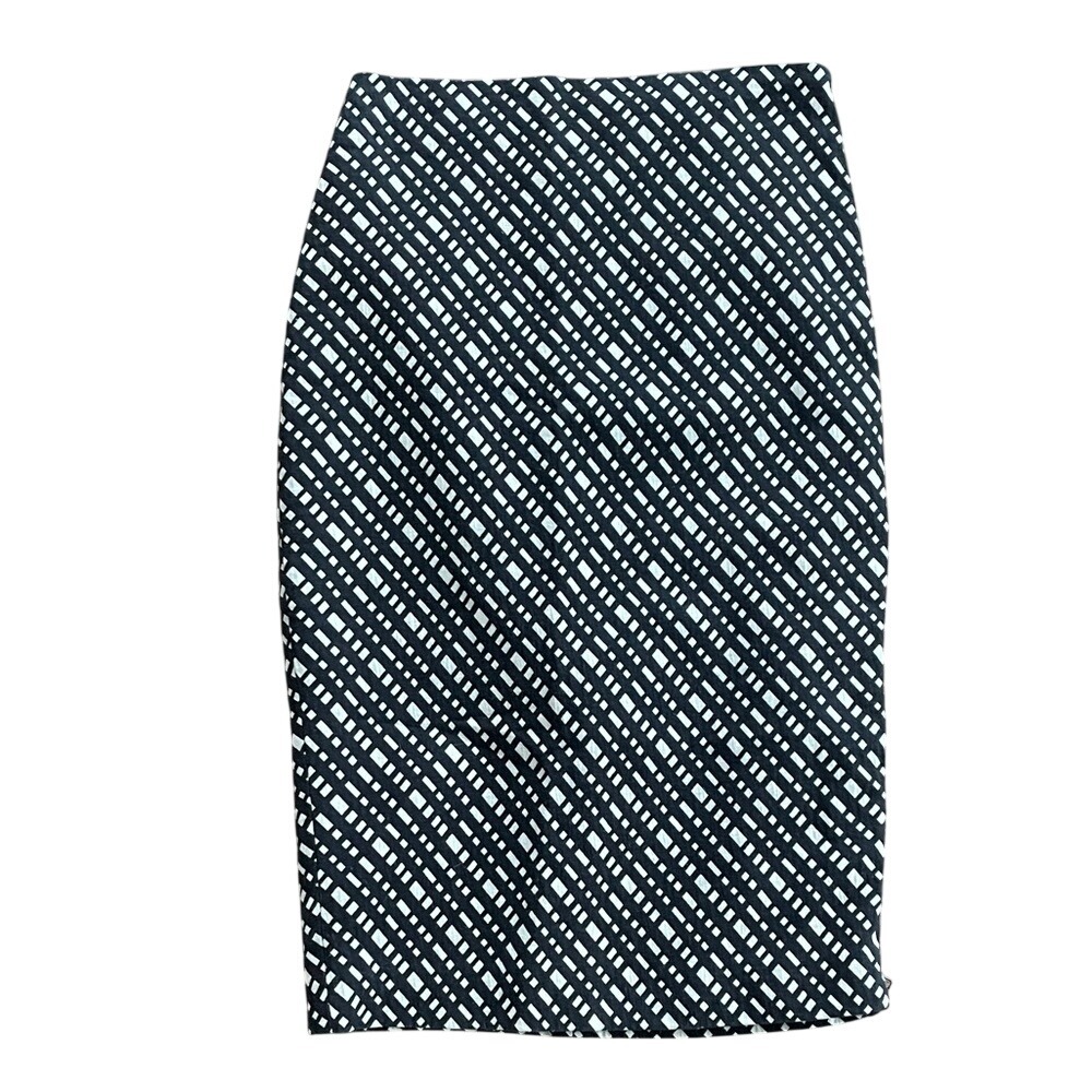 Express Black and‎ White Geometric Side Zip Pencil Skirt 0